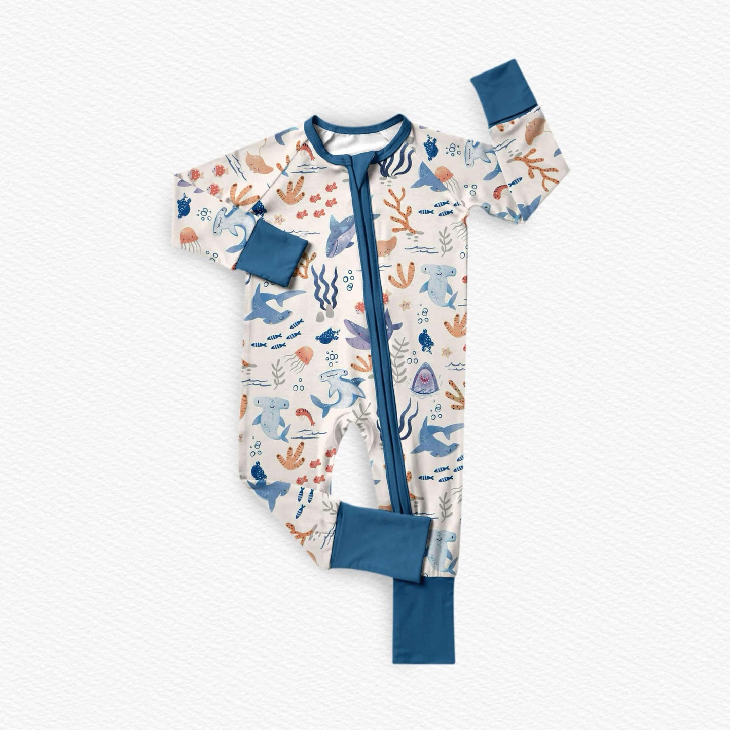 Slumber Sharks Bamboo Viscose 2-Way Zipper Romper